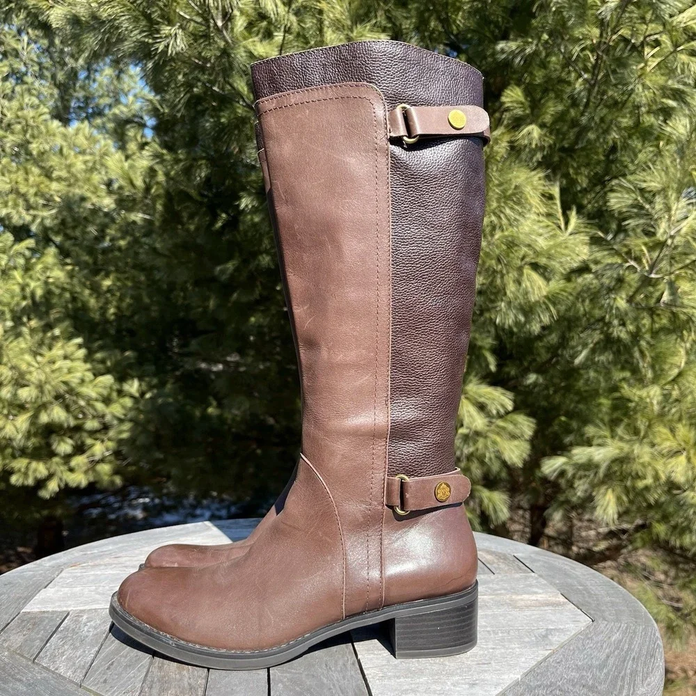 Franco Sarto L-Crash Riding Boots‎ Womens Size 9 Brown Leather Tall Full Zip
